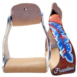 Showman Lightweight twisted angled aluminum stirrups with "Freedom" feather design